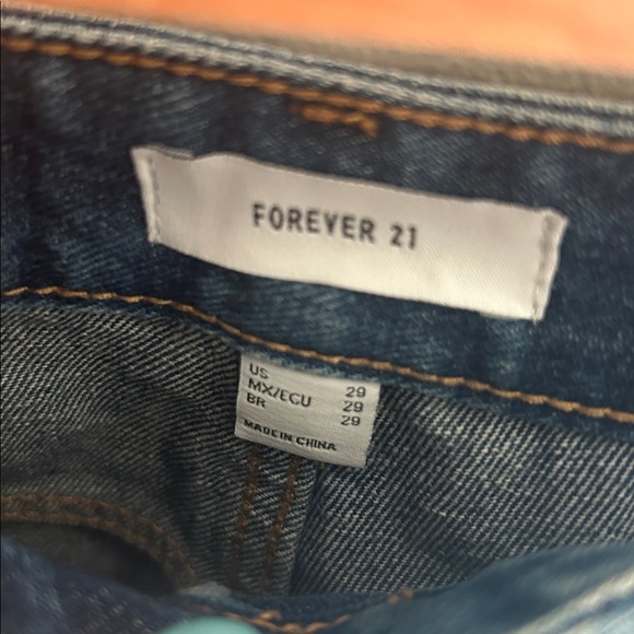 Forever 21 High-Rise Distressed Button-Fly Jeans - Medium/Dark Blue - Picture 6 of 10